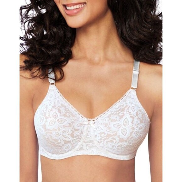Bali 38D Lace Smooth Underwire Bra White Floral Lined Stretch Full Coverage 3432 - Picture 2 of 9